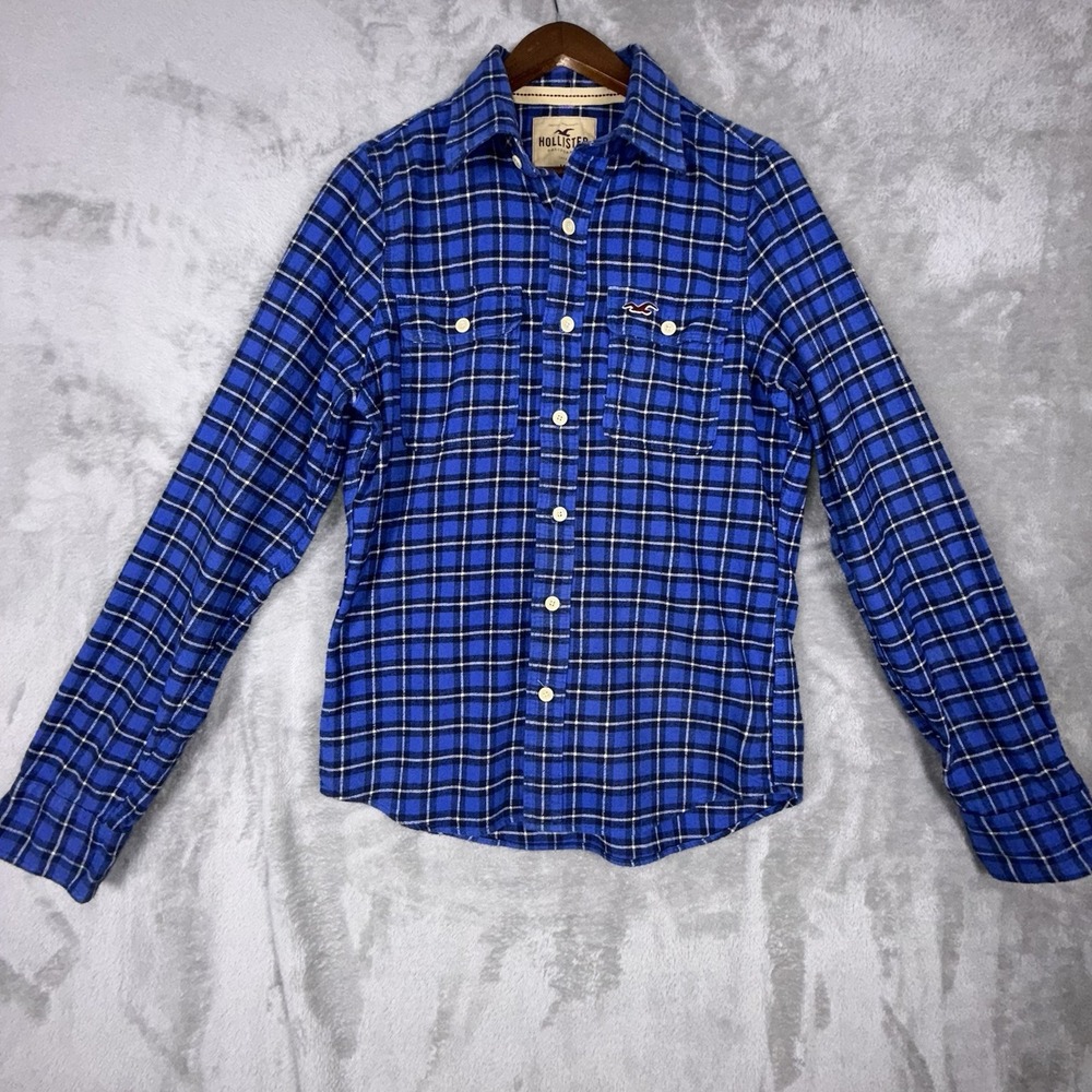 Hollister California Blue Plaid Flannel Long Sleeve Button up Shirt Mens Medium